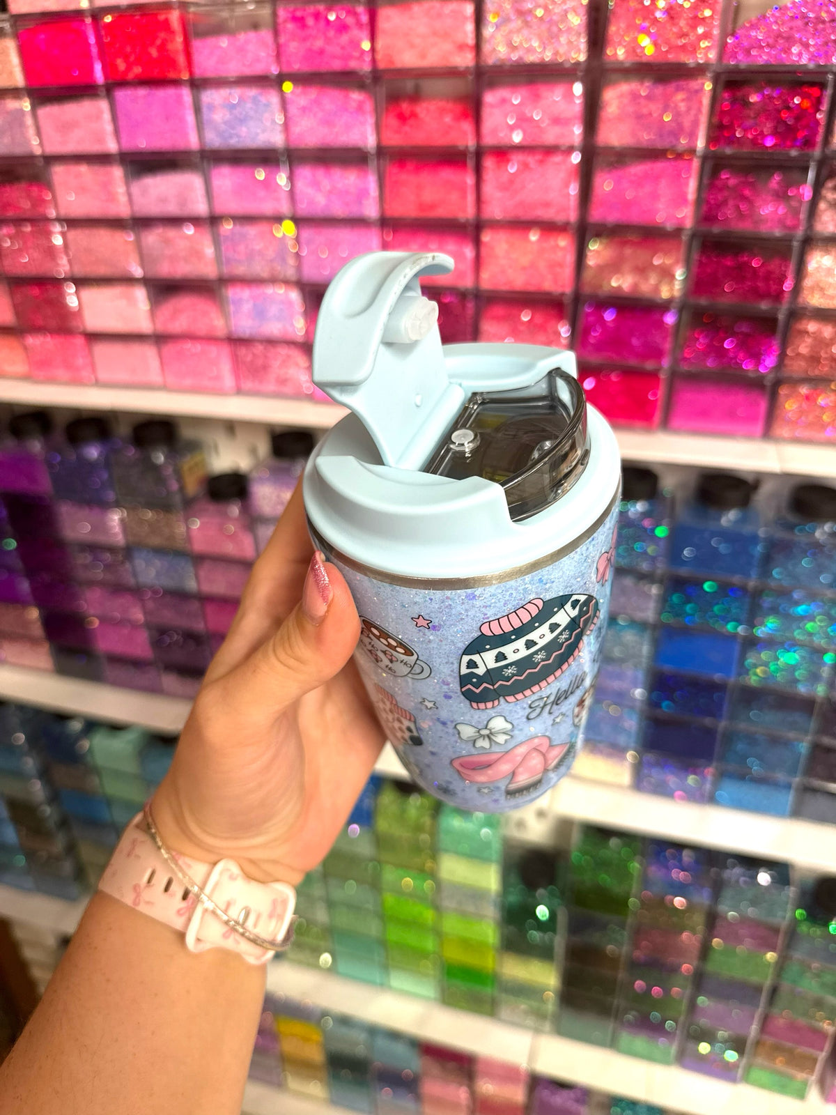 Hello Winter Blue Glitter Resin Travel Coffee Mug | 400ml