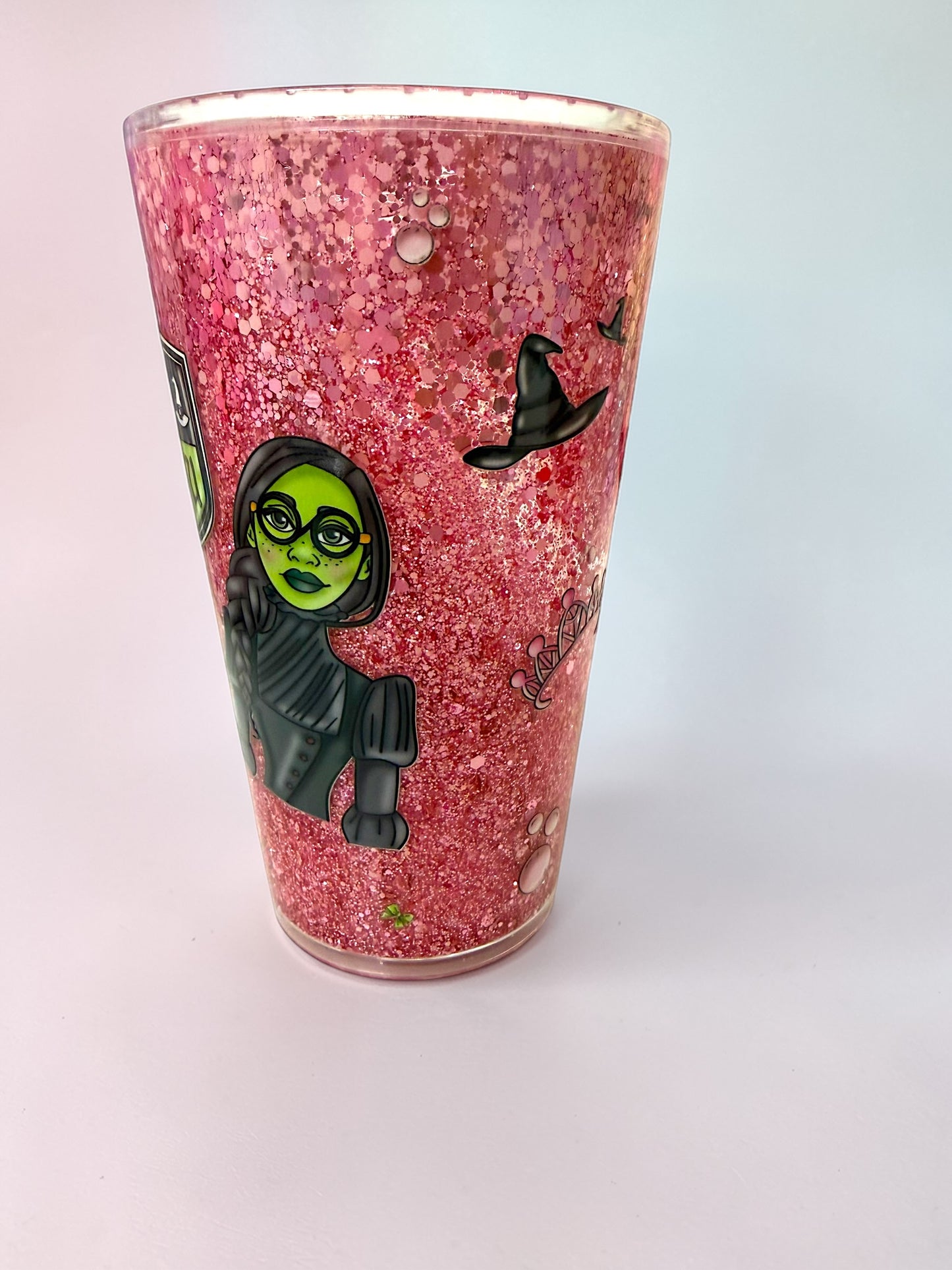 16oz Pink & Green Witch Snowglobe Tumbler