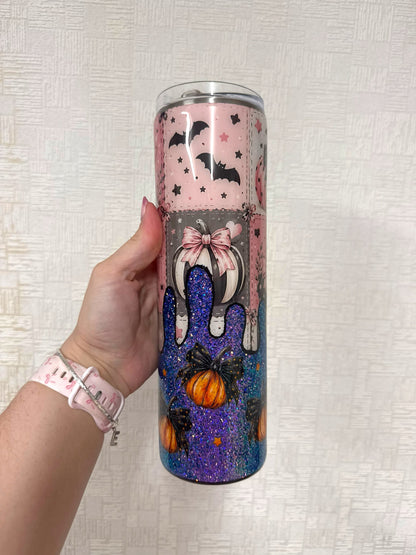 Pink Ghost Halloween 35oz Stainless Steel Glitter Resin Tumbler