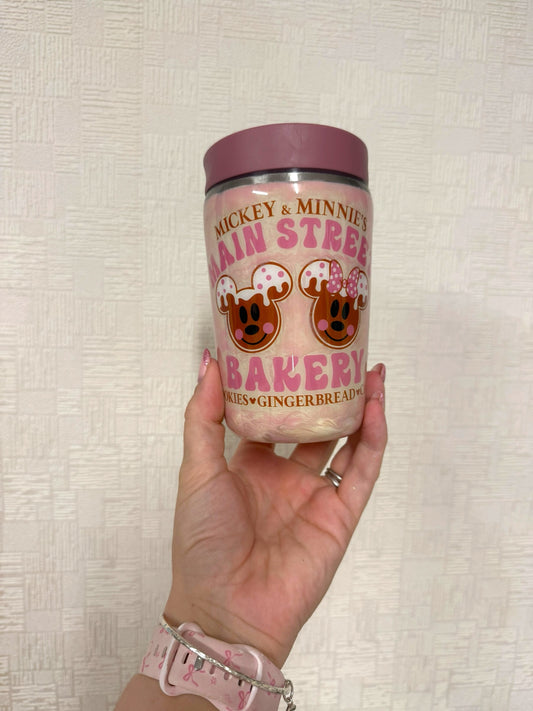 Pink Gingerbread Bakery Stainless Steel Resin Travel Coffee Mug