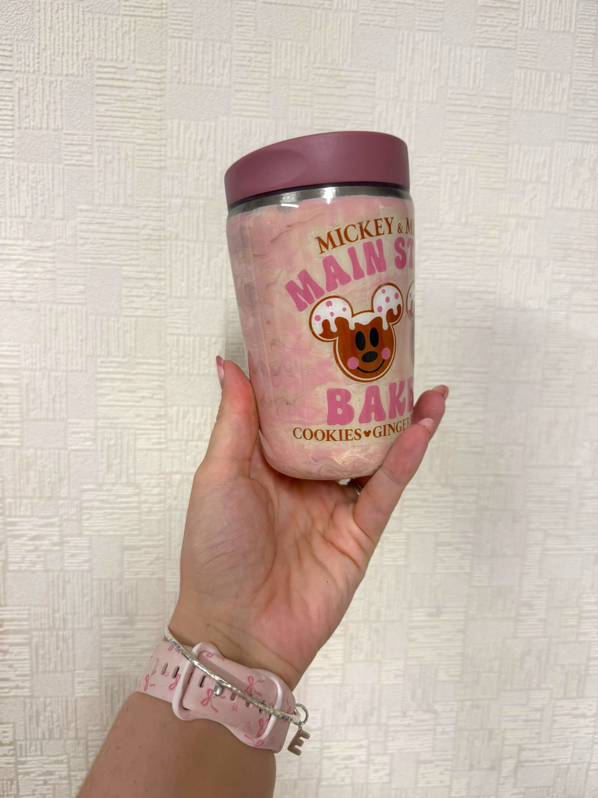 Pink Gingerbread Bakery Stainless Steel Resin Travel Coffee Mug