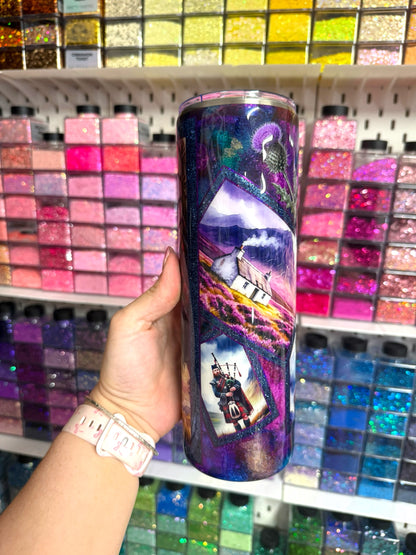 Scotland Themed 30oz Stainless Steel Glitter Tumbler | Scottish Highlands Cup