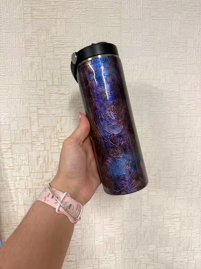Iridescent Purple Floral 20oz Stainless Steel Resin Water Bottle