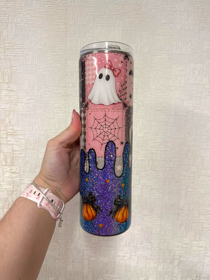 Pink Ghost Halloween 35oz Stainless Steel Glitter Resin Tumbler