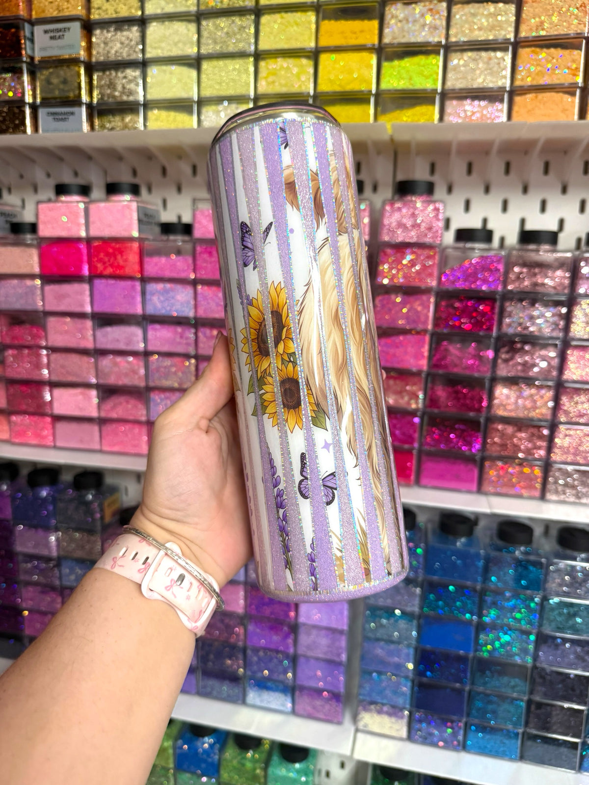 Highland Cows & Sunflowers 30oz Stainless Steel Glitter Resin Tumbler