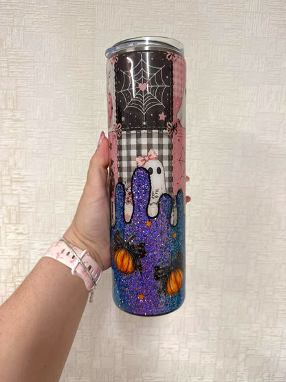 Pink Ghost Halloween 35oz Stainless Steel Glitter Resin Tumbler