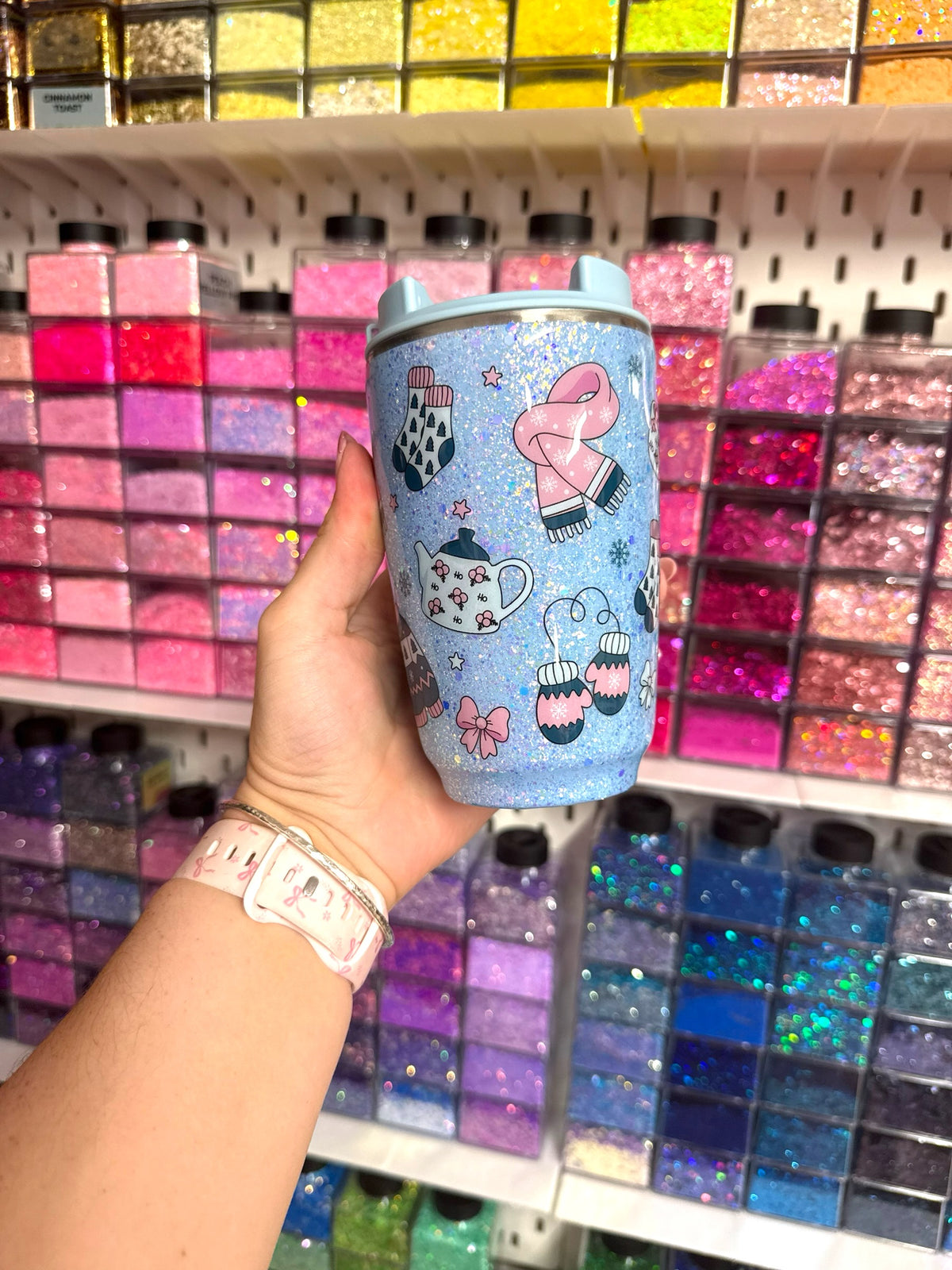 Hello Winter Blue Glitter Resin Travel Coffee Mug | 400ml