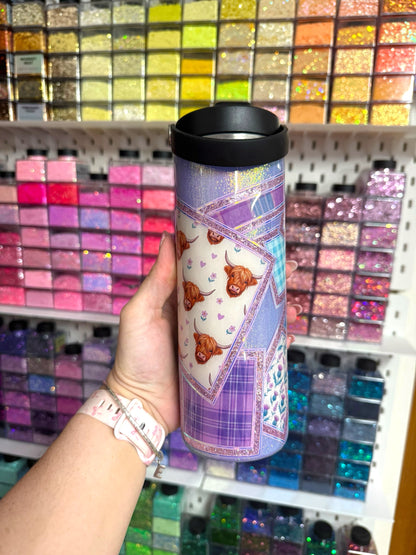 Highland Cow Patchwork 20oz Stainless Steel Resin Water Bottle