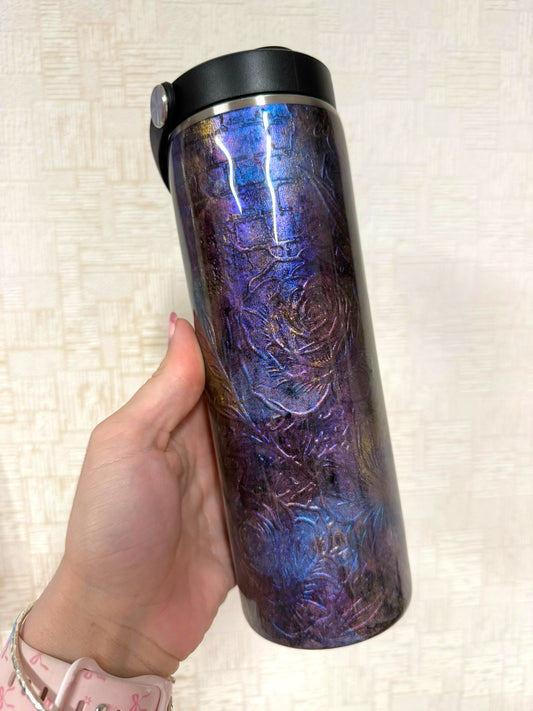 Iridescent Purple Floral 20oz Stainless Steel Resin Water Bottle