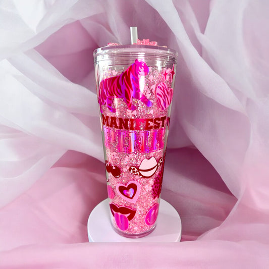 Manifest Pink Rhinestone Tumbler