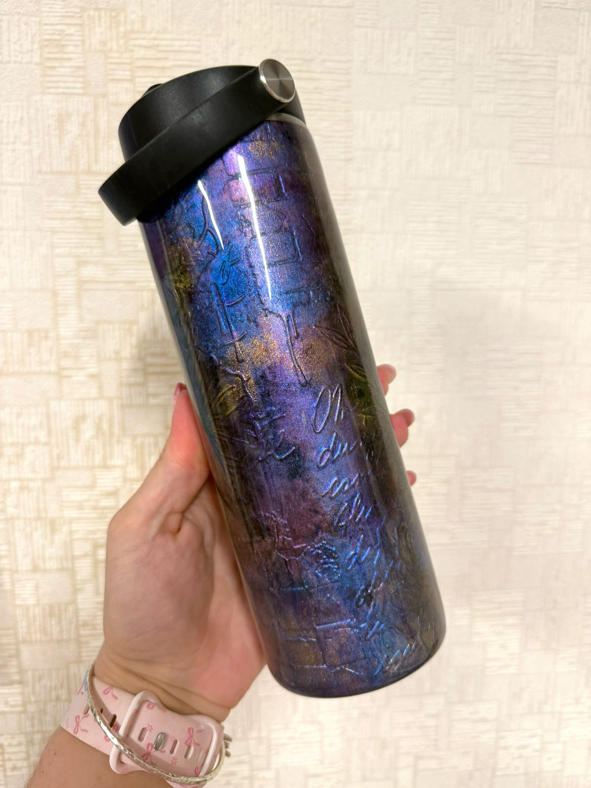 Iridescent Purple Floral 20oz Stainless Steel Resin Water Bottle