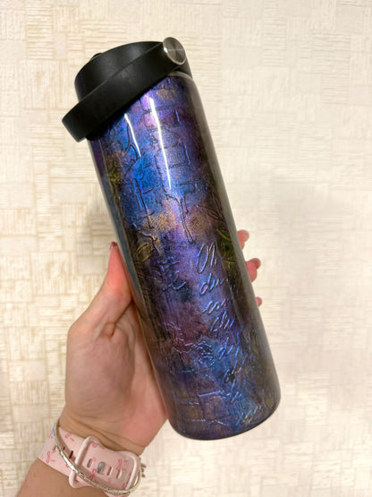 Iridescent Purple Floral 20oz Stainless Steel Resin Water Bottle