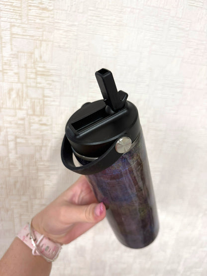 Iridescent Purple Floral 20oz Stainless Steel Resin Water Bottle