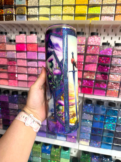 Scotland Themed 30oz Stainless Steel Glitter Tumbler | Scottish Highlands Cup