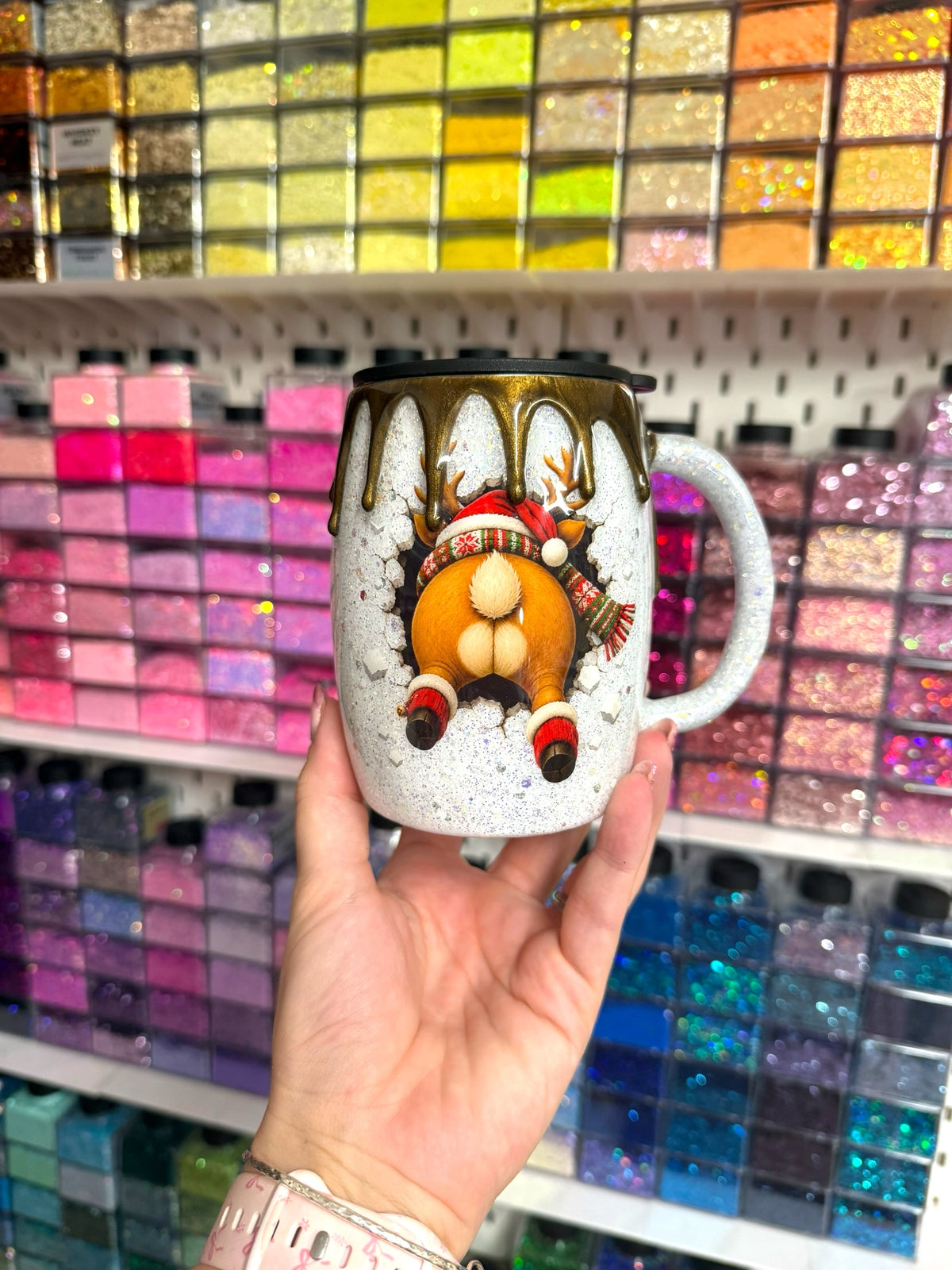 14oz Christmas Hot Chocolate Barrel Mug | Reindeer & Gingerbread Resin Tumbler