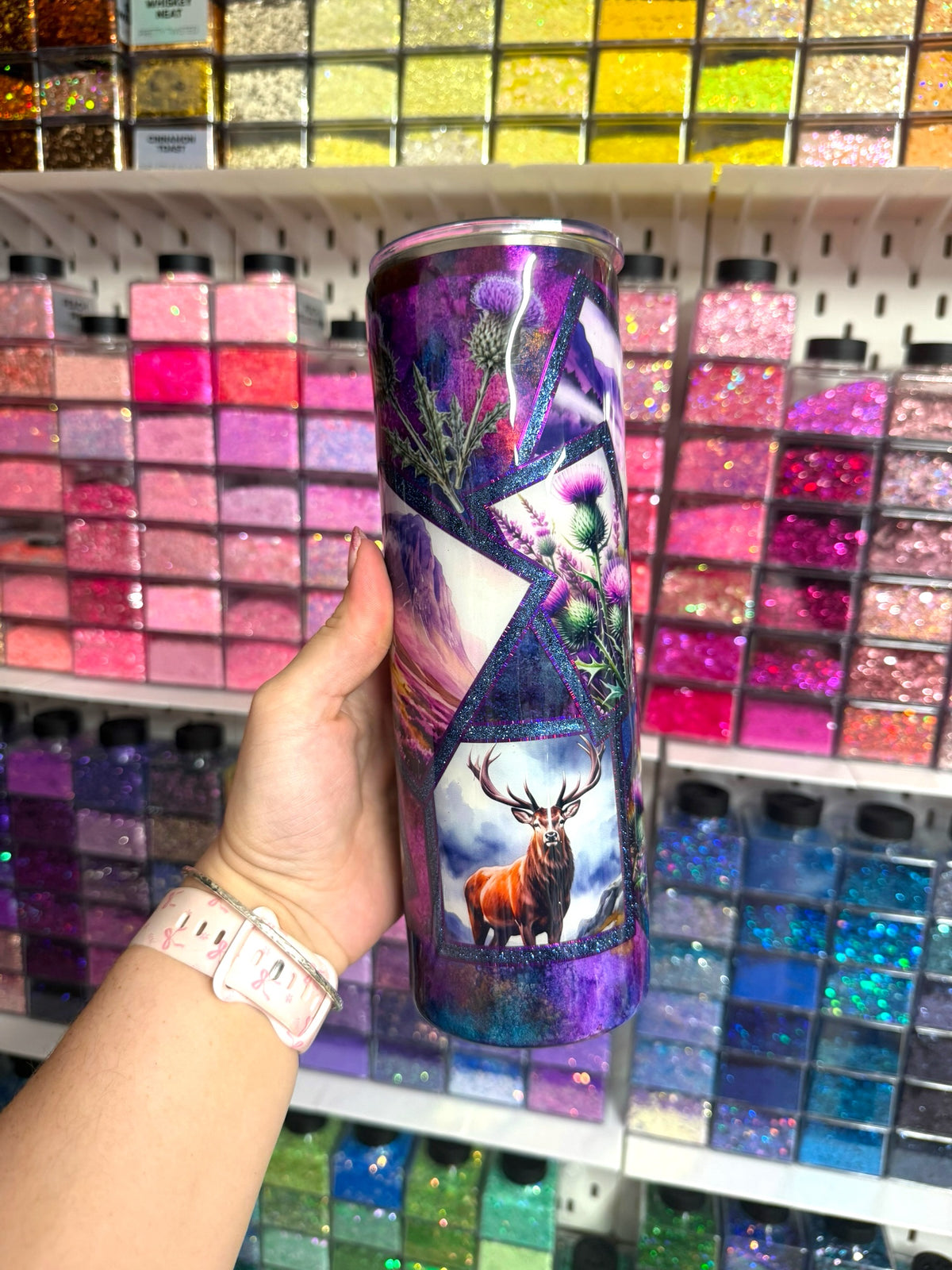 Scotland Themed 30oz Stainless Steel Glitter Tumbler | Scottish Highlands Cup