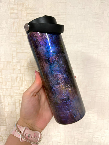 Iridescent Purple Floral 20oz Stainless Steel Resin Water Bottle