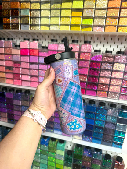 Highland Cow Patchwork 20oz Stainless Steel Resin Water Bottle