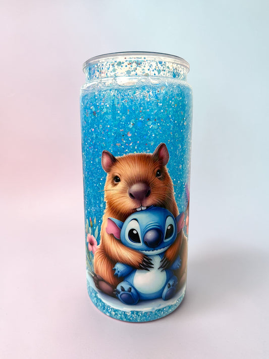16oz Capybara & Blue Alien Snowglobe Tumbler