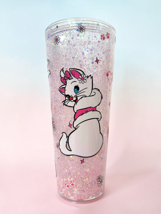 24oz Pink Bow Kitten Snowglobe Tumbler