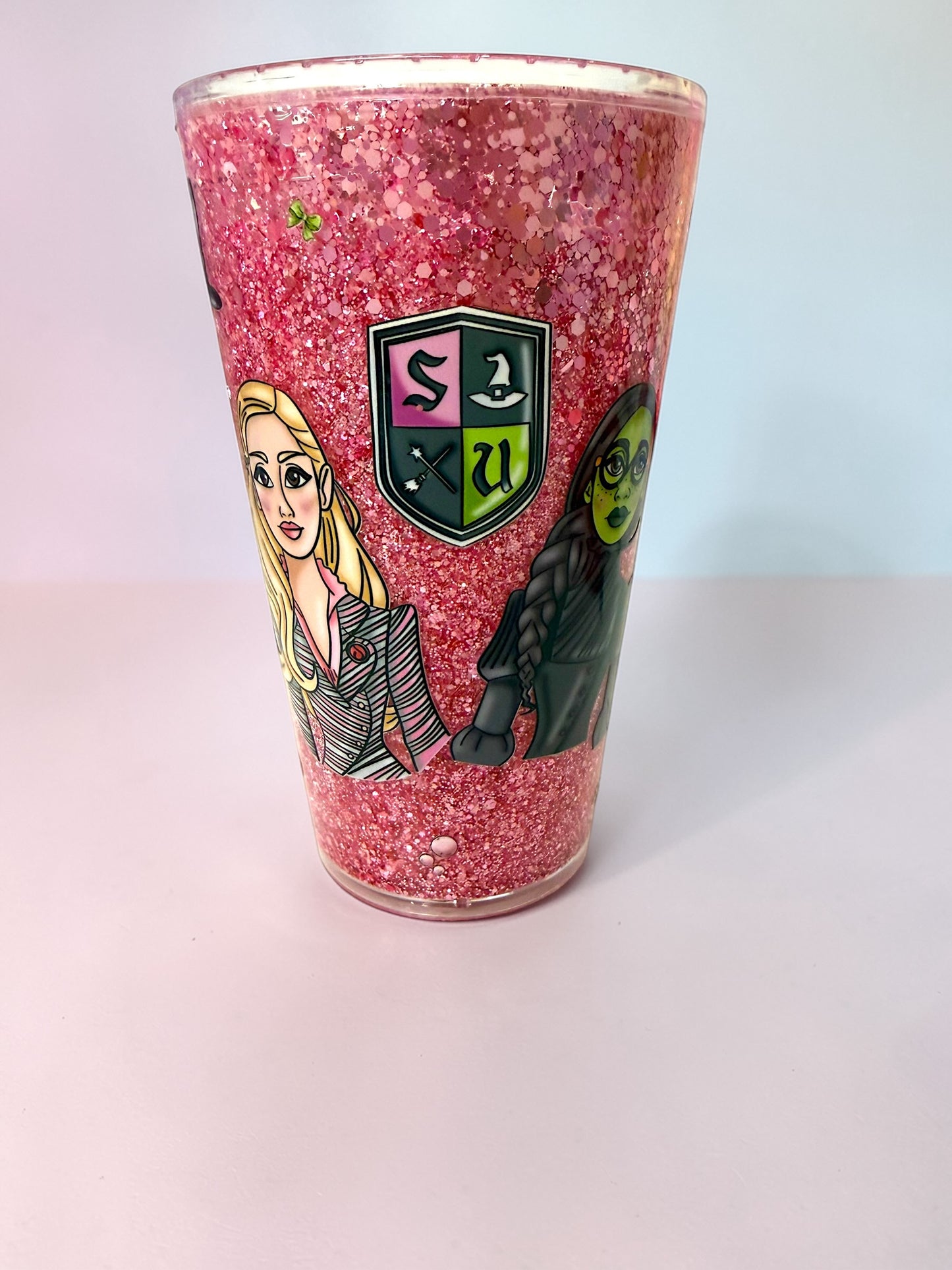 16oz Pink & Green Witch Snowglobe Tumbler