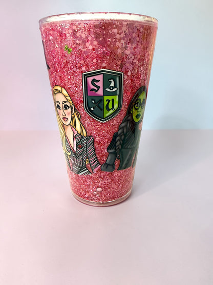 16oz Pink & Green Witch Snowglobe Tumbler