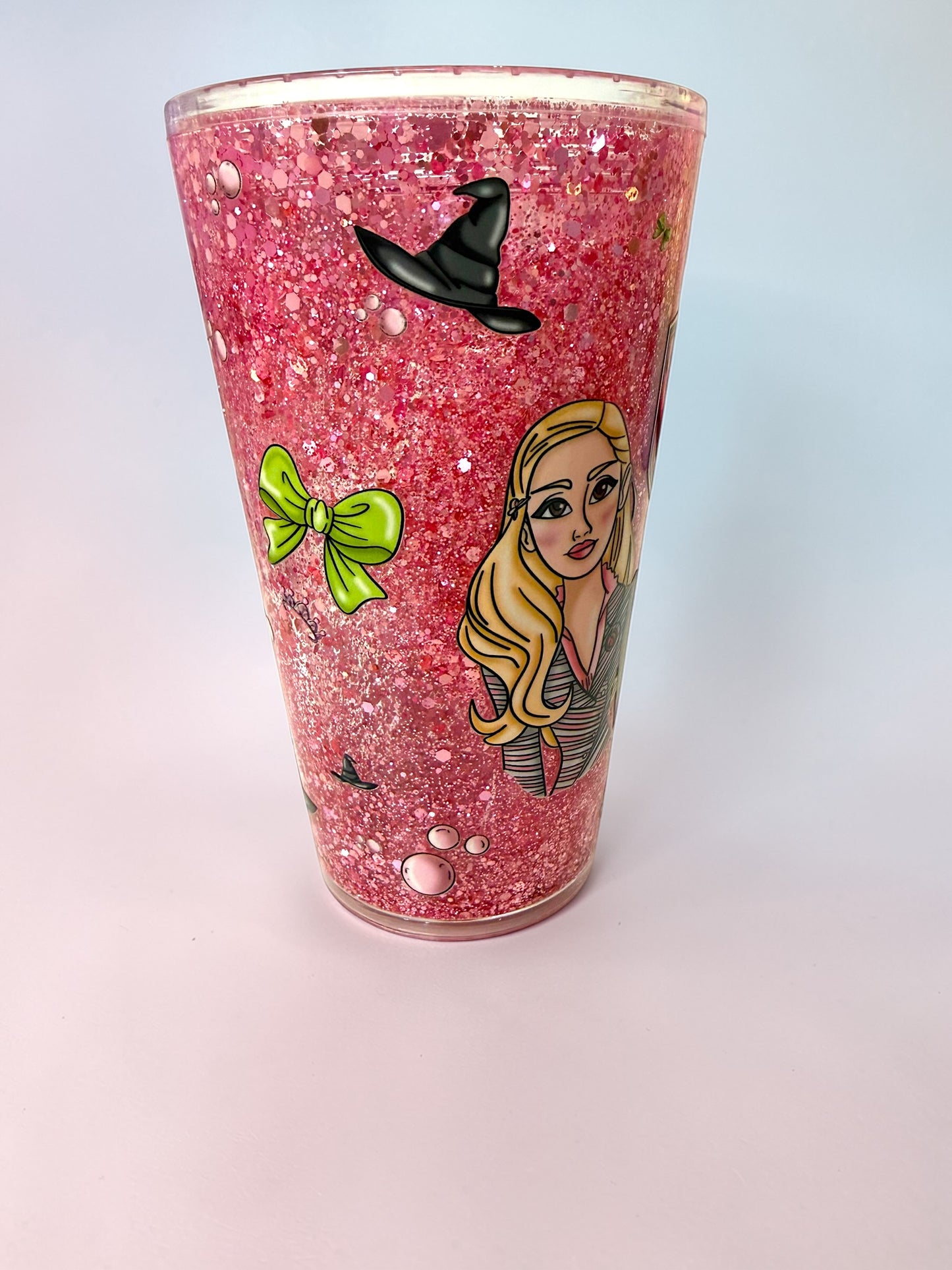 16oz Pink & Green Witch Snowglobe Tumbler
